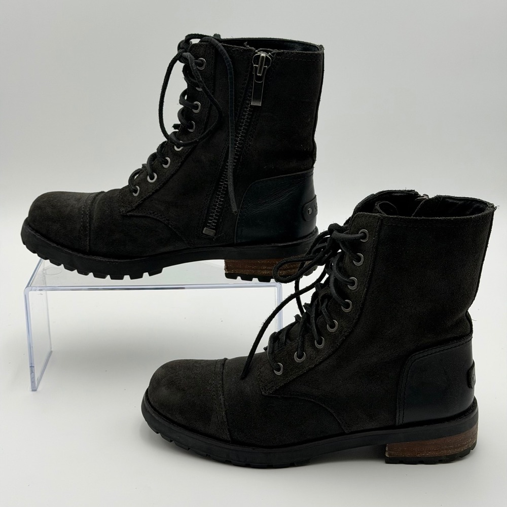 UGG Kilmer II Womens 7.5 Black Suede Shearling Lace Up Combat Boots 1095131